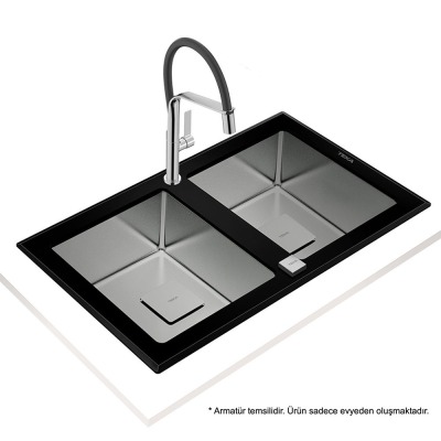 Teka DIAMOND RS15 2B 86 AUTO WST BLACK Çelik Evye, Cam Yüzeyli, Tezgah Üstü, 86x51 cm - 2