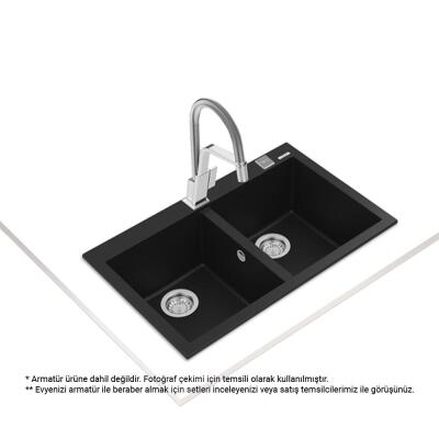 Teka FORSQUARE 790 TG Granit Evye, Siyah Renk, Çift Hazneli, 79x50 cm - 3