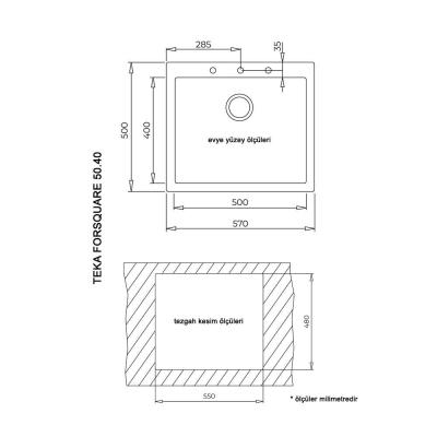 Teka FORSQUARE 50.40 TG STONE GREY Granit Evye, Tezgah üstü - 3