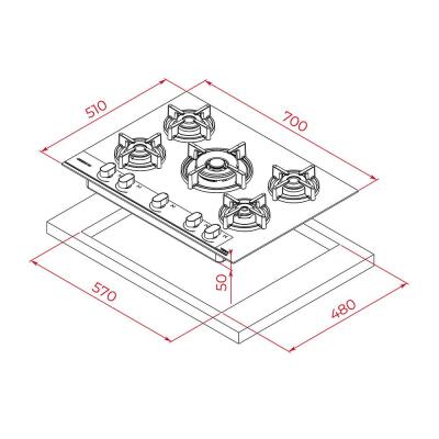 Teka GBC 75-G1 GBC BM E5 Ankastre Cam Ocak, 70 cm, Siyah Cam, 5 göz, 1 Wok - 2