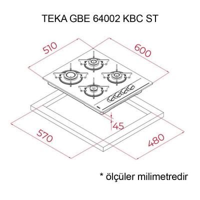 Teka GBE 64002 KBC ST Gri Ankastre Cam Ocak, Stone Grey Renk,, 60 cm - 2