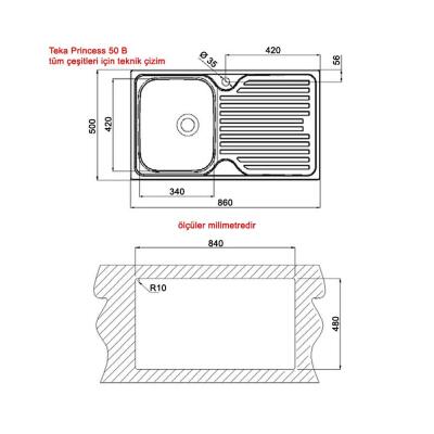 Teka Princess 50 B Paslanmaz Çelik Evye, Sol damlalıklı, Dekorlu - 2