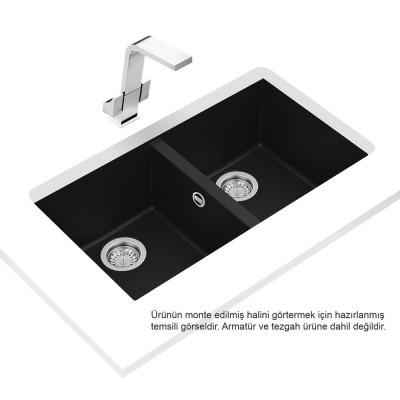 Teka SQUARE 2B 760 TG BLACK Granit Evye, Tezgahaltı, Siyah Renk, 76x43 cm - 2