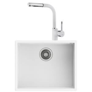 Teka SQUARE 50.40 Granit Beyaz Evye, ARK 938 Spiralli Beyaz Armatür - 1