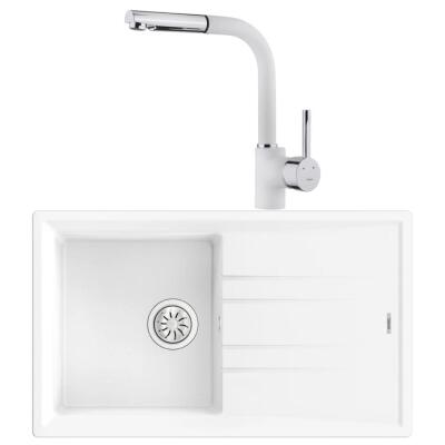 Teka Stone 50 B-TG Granit Beyaz Evye, ARK 938 Spiralli Beyaz Armatür - 1