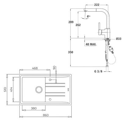 Teka Stone 50 B-TG Granit Beyaz Evye, ARK 938 Spiralli Beyaz Armatür - 4