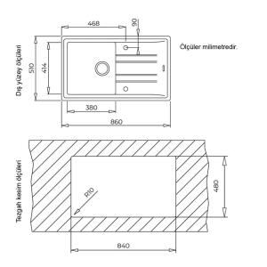 Teka Stone 50 B-TG Granit Evye, Metalik Siyah, 115330017, 86x51cm - 3
