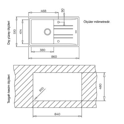 Teka Stone 50 B-TG Granit Evye, Metalik Siyah, 115330017, 86x51cm - 3