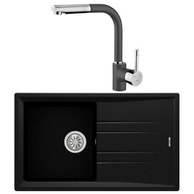 Teka Stone 50 B-TG Granit Metalik Siyah Evye, ARK 938 Spiralli Metalik Siyah Armatür - 1