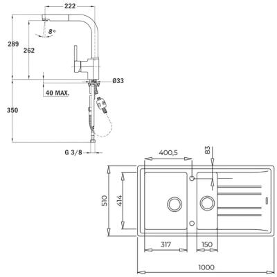 Teka Stone 60 B-TG Granit Beyaz Evye, ARK 938 Spiralli Beyaz Armatür - 4