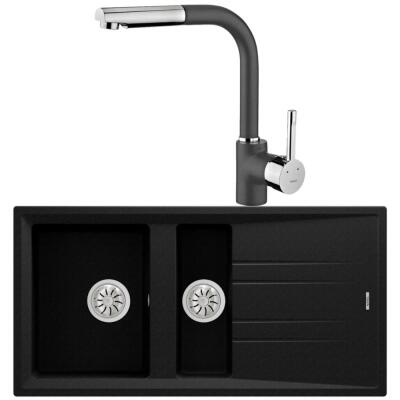 Teka Stone 60 B-TG Granit Metalik Siyah Evye, ARK 938 Spiralli Metalik Siyah Armatür - 1