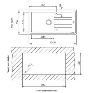 Teka Stone 60 L-TG Granit Evye, Metalik Siyah, 115330003, 100x51cm - 3