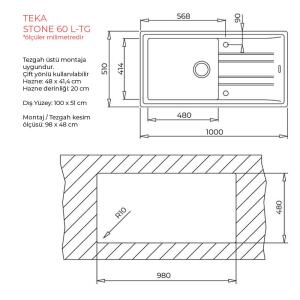 Teka Stone 60 L-TG Granit Evye, TopasBeige Bej renk, 115330004, 100x51cm - 3