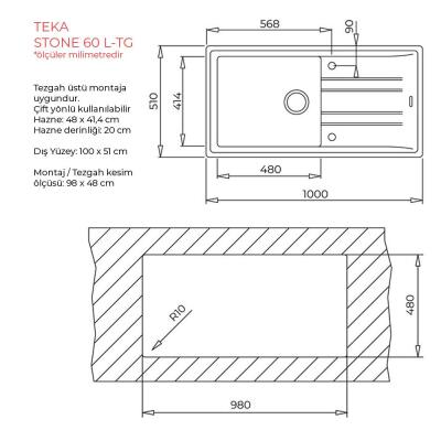 Teka Stone 60 L-TG Granit Evye, TopasBeige Bej renk, 115330004, 100x51cm - 3