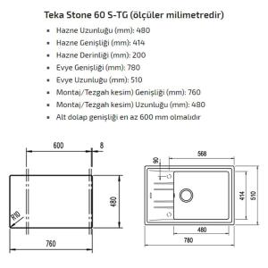 Teka STONE 60 S-TG AUTO METALIK SIYAH Granit Evye - 2