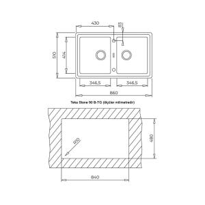 Teka STONE 90 B-TG AUTO TOPASBEIGE Granit Evye, 2 Gözlü, 86x51 CM - 2