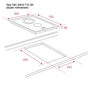 Teka TBC 32010 TTC BK Ankastre Domino Ocak, Siyah Cam, 30 cm - 2