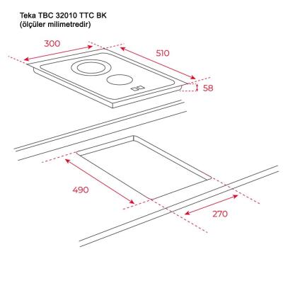 Teka TBC 32010 TTC BK Ankastre Domino Ocak, Siyah Cam, 30 cm - 2