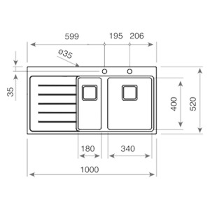 Teka ZENIT RS15 1 1/2B 1D Çelik Evye, Sol Damlalıklı, Tezgah Üstü, 100x52 cm - 2