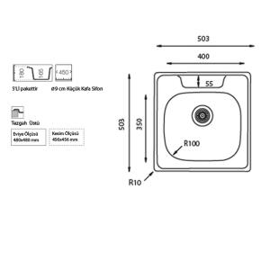 Ukinox APOLLO 480 Evye, Tezgah üstü, Tek hazne, Dekorlu - 2