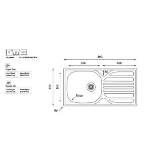 Ukinox BARTON Evye, Tek hazneli, Sol damlalıklı, Dekorlu, Tezgah üstü - 2