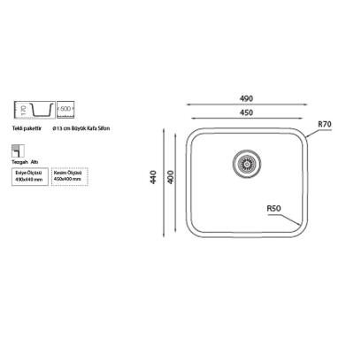 Ukinox D 450 ECO Paslanmaz Çelik Evye, Dekorlu yüzey, Tezgah altı, 45x40cm, Taşmalıksız - 2