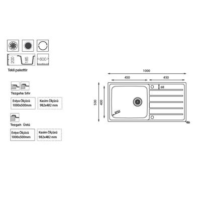Ukinox HS 100 Evye, Tek hazneli, Sağ damlalıklı, Dekorlu, Tezgah üstü - 2