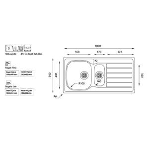 Ukinox HYPNOS 100 Evye, 1,5 hazneli, Sağ Damlalıklı, Dekorlu, Tezgah üstü - 2