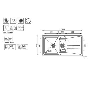 Ukinox MA 100 Evye, 1,5 hazneli, Çift yönlü, Tezgah üstü - 3