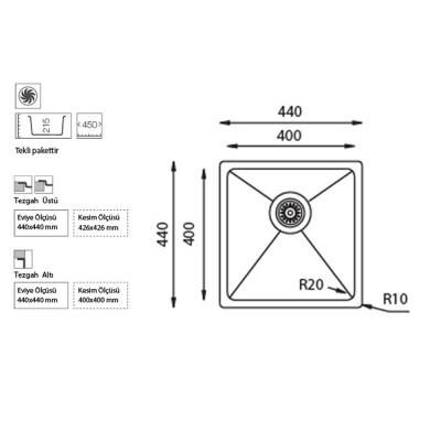 Ukinox ME 400 Evye, Tek hazneli, Tezgaha sıfır - 2