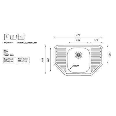 Ukinox MORGAN Köşe Evye, Çift yönlü, Tezgah üstü köşe evye - 2