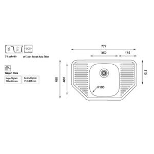 Ukinox MORGAN Köşe Evye, Sağ yön, Dekorlu, Tezgah üstü köşe evye - 2