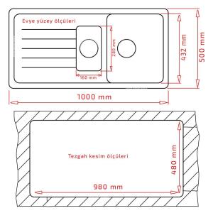Ukinox Valente D-150 L Granit Evye, 1,5 Hazne, Siyah renk - 2