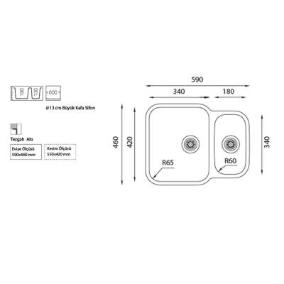 Ukinox ZETA D Evye, 1,5 hazneli, Tezgah altı - 2